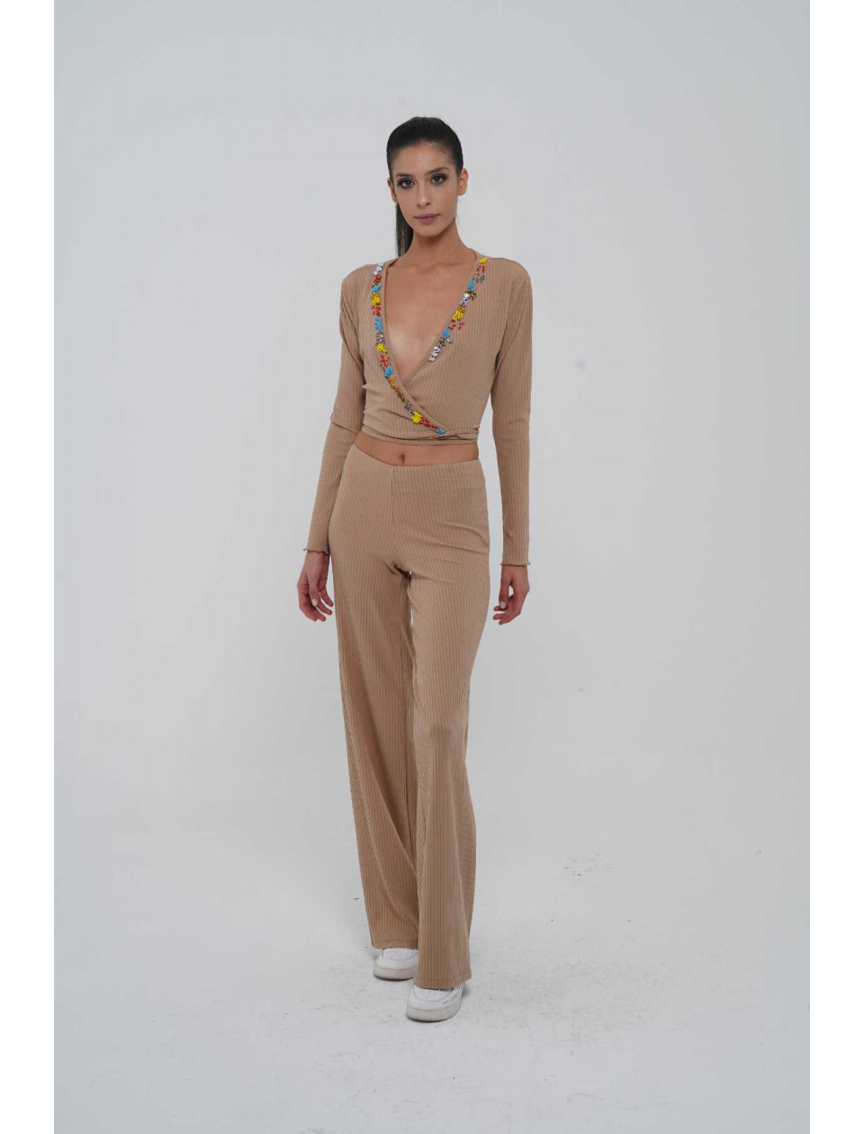 BEADED TROUSERS TOP SET